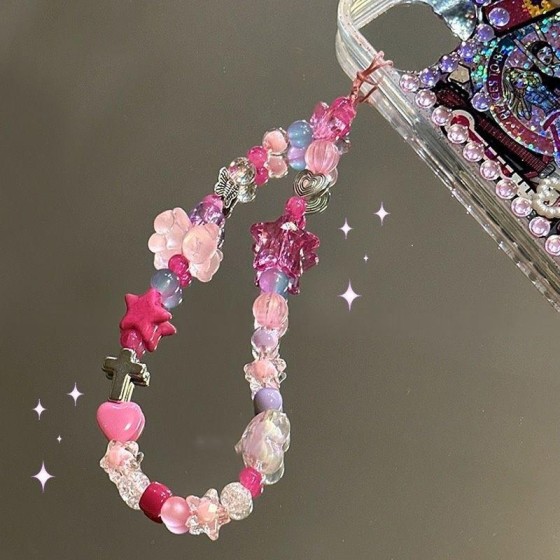 原创土酷辣妹y2k串珠星星手机链美式复古ins千禧相机ccd挂链挂绳