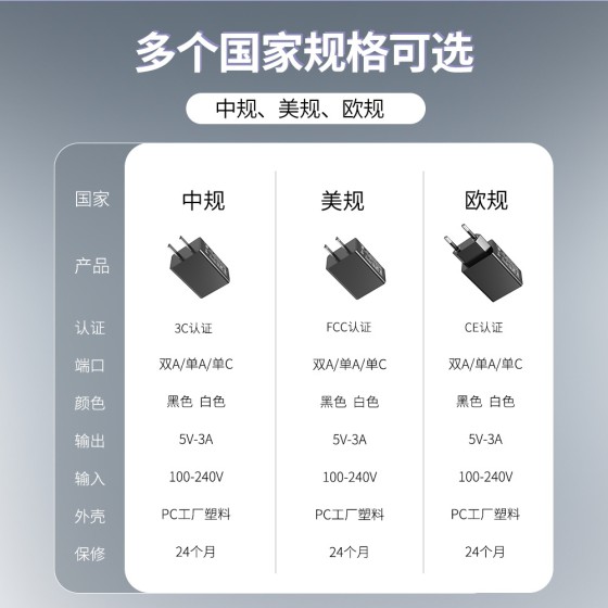 5v3a充电器3C认证USB手机充电头15W大功率无线充植物灯电源适配器