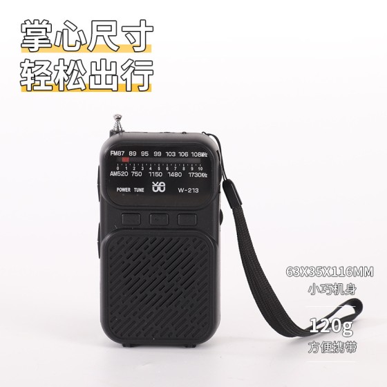 新款W-213收音机双供电FM/AM指针收音机口袋便携背扣带手电收音机 (含认证）