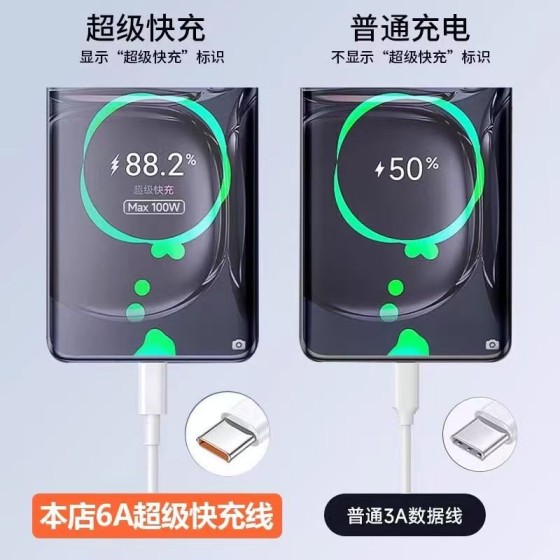 批发6A纯铜数据线Type-C适用华为66W120W手机超级快充电线数据线