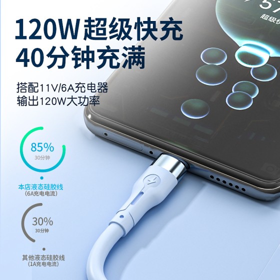Type-C超级快充6A适用华为荣耀小米vivo充电器OPPO充电硅胶数据线
