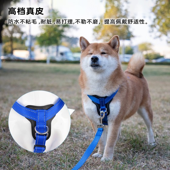 亚马逊爆款高端狗狗牵引绳子防爆冲皮质中大型犬宠物胸背带背心式 （有码数）