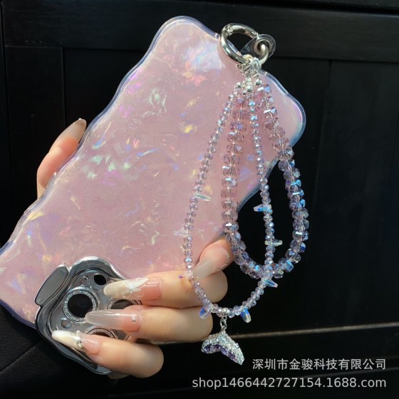 水晶手机链挂饰高级感美人鱼锆石吊坠挂链手机链绳高货车挂链条女