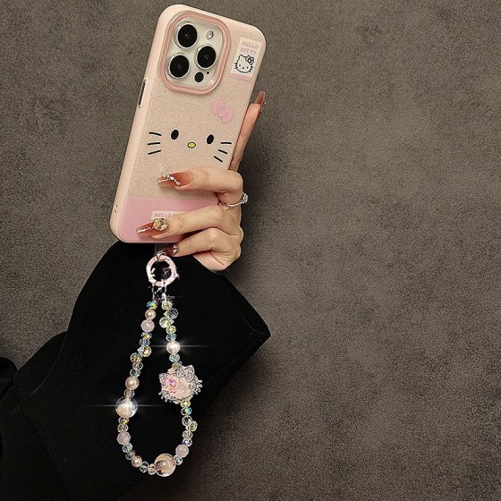 奢华高级感梦幻水晶串珠手机链可爱卡通猫咪手提链条挂饰手机挂绳