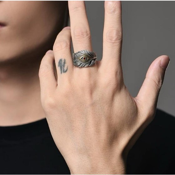 上帝之眼羽毛戒指男潮个性高级感镶钻单身食指戒时尚百搭分金指环