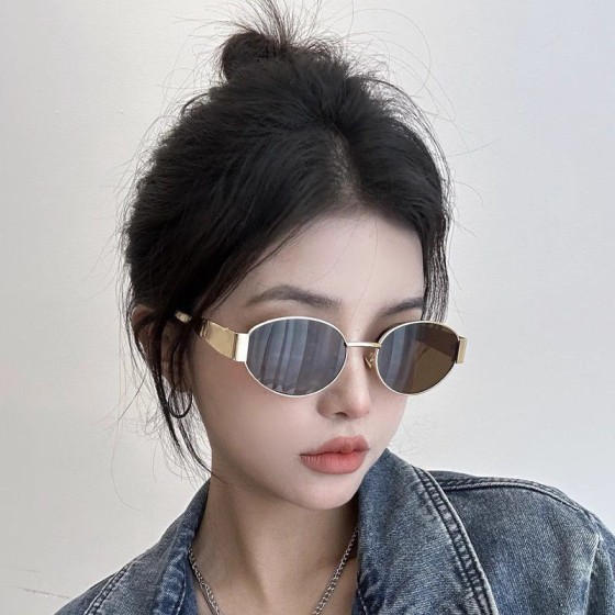 猫眼墨镜女款高级感2026新款金属小脸椭圆形复古小框茶色太阳眼镜