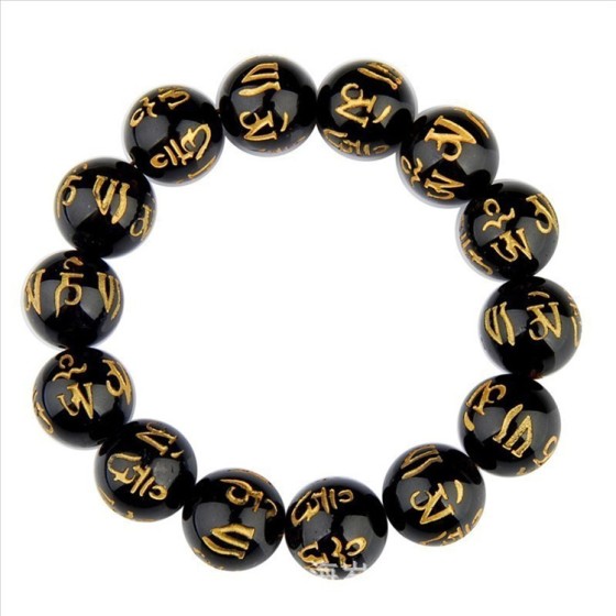 烫金黑刻字六字真言手链手串佛珠  直播地摊寺庙六字箴言手链手串