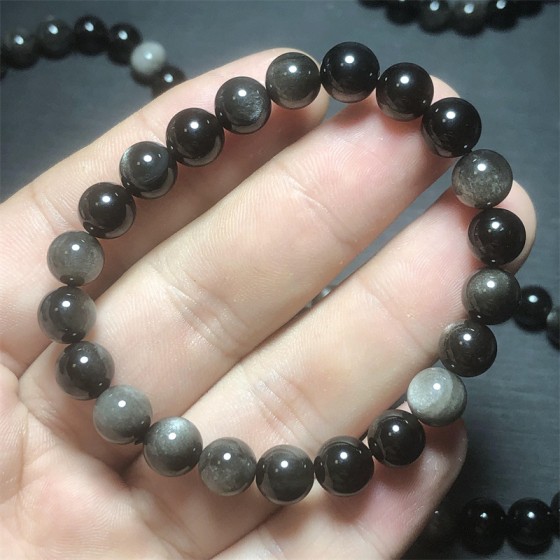 福利跑量天然墨西哥银曜石手链双银眼水晶黑金曜饰品手串厂家