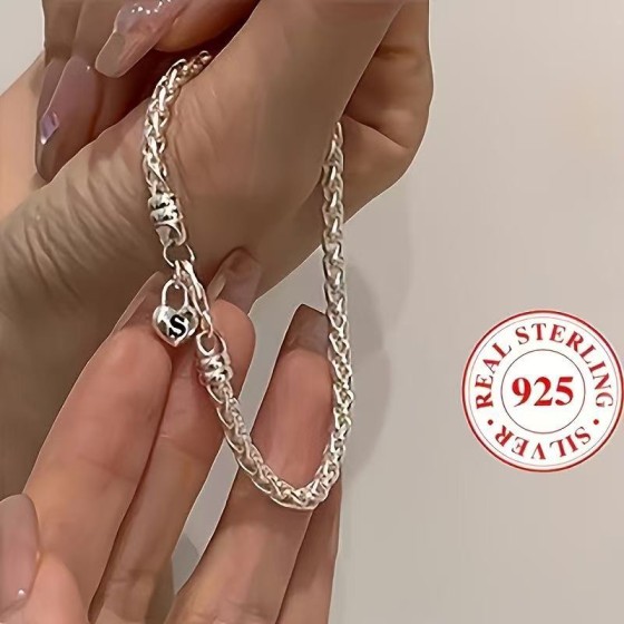 日韩版简约小众设计感手链女S字母重工粗链质感爱心形送闺蜜手环