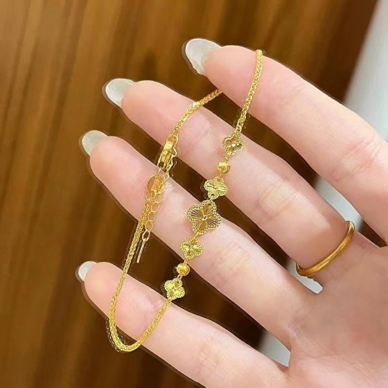 新款五花四叶草手链女轻奢小众设计甜美金色手饰潮流百搭精致饰品