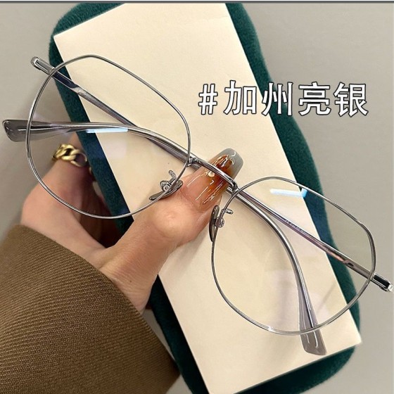 多边形冷银大框眼镜防蓝光大脸显瘦素颜平光眼镜