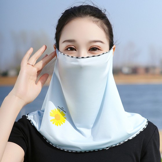冰丝防晒面罩挂耳遮脸全脸薄款面纱口罩夏季女士户外护颈脖子脸罩
