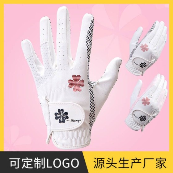 新款高尔夫手套女士左右双手PU弹力冰丝防晒硅胶防滑耐磨透气
