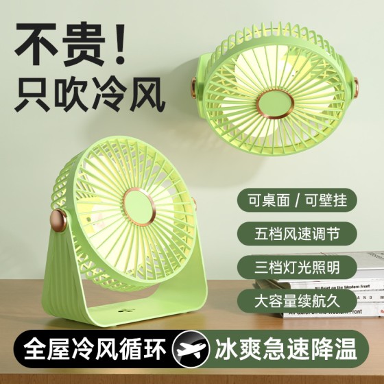 新款迷你USB桌面风扇充电夜灯照明电风扇学生宿舍便携壁挂循环扇