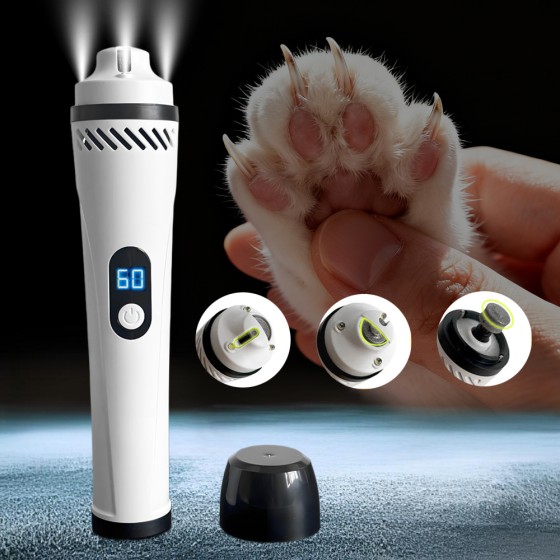 跨境3档宠物磨甲器3灯数显屏狗狗电动指甲刀猫狗吸尘指甲钳打磨机
