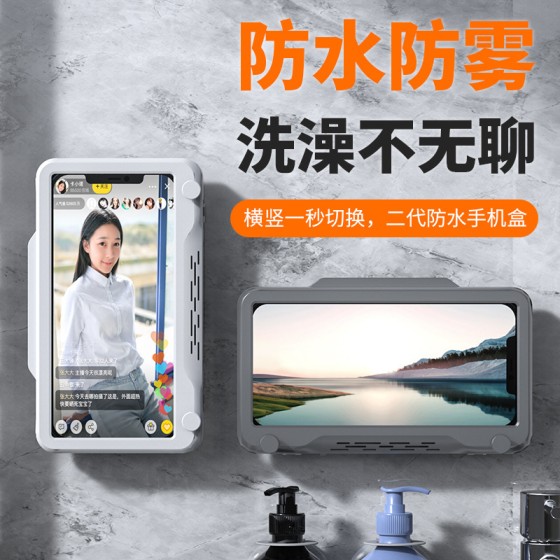 浴室防水手机盒壁挂式免打孔卫生间厕所追剧神器洗澡置物架置物盒