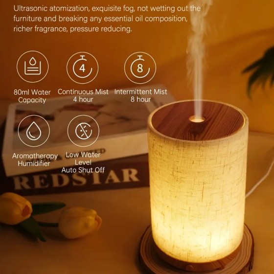 北欧ins东南亚田园简约布艺卧室家用桌面小夜灯超声波精油香薰机