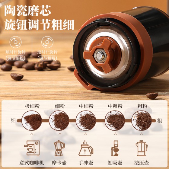 手摇磨豆机电动咖啡研磨机打粉家用手动无线便携咖啡机磨盘批发